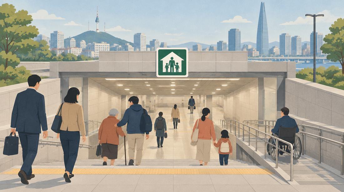 그림 3. 지하철역 등 지하 공간을 활용한 민방위 대피와 안전취약계층 동선을 형상화한 장면